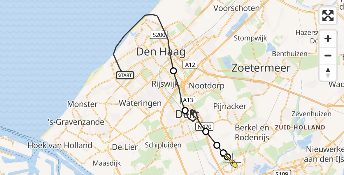 Routekaart van de vlucht: Politiehelikopter naar Rotterdam The Hague Airport, Zuiderstrand