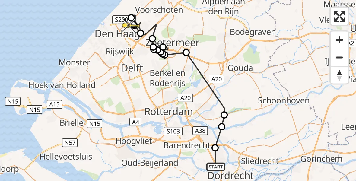 Routekaart van de vlucht: Politieheli naar Den Haag, Keerweer