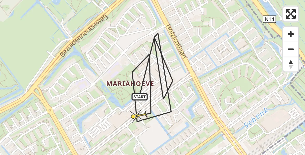 Routekaart van de vlucht: Politieheli naar Den Haag, Het Kleine Loo