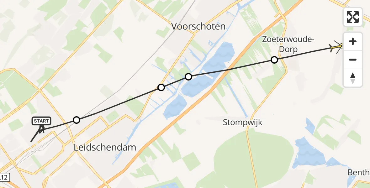 Routekaart van de vlucht: Politiehelikopter naar Zoeterwoude, Hendrinaland