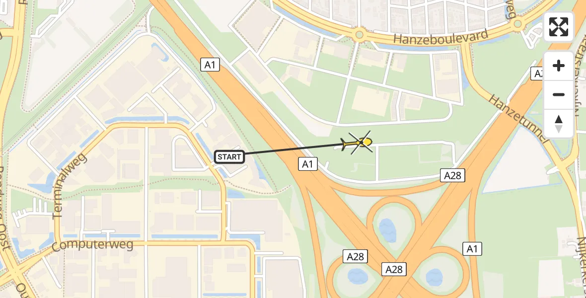 Routekaart van de vlucht: Politiehelikopter naar Amersfoort, Hamburgweg