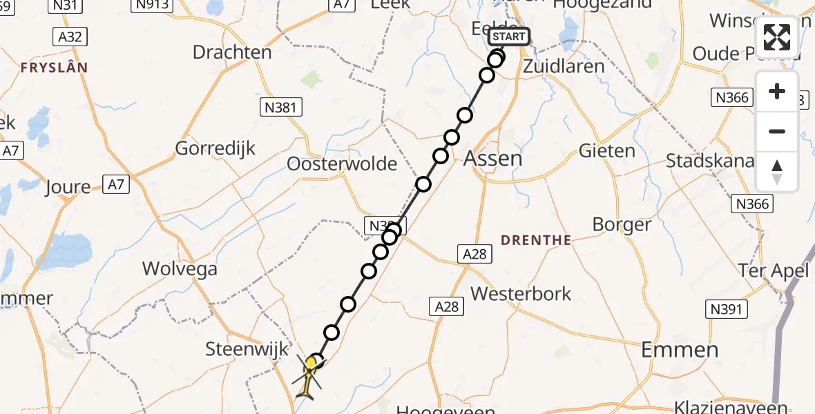 Routekaart van de vlucht: Lifeliner 4 naar Havelte, Vissersweg
