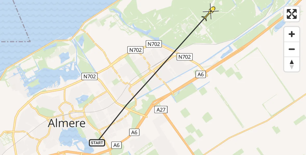 Routekaart van de vlucht: Politiehelikopter naar Lelystad, Duwweg