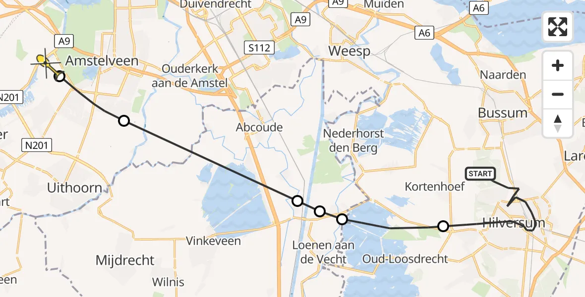 Routekaart van de vlucht: Politieheli naar Aalsmeer, Bob Spaaklaantje