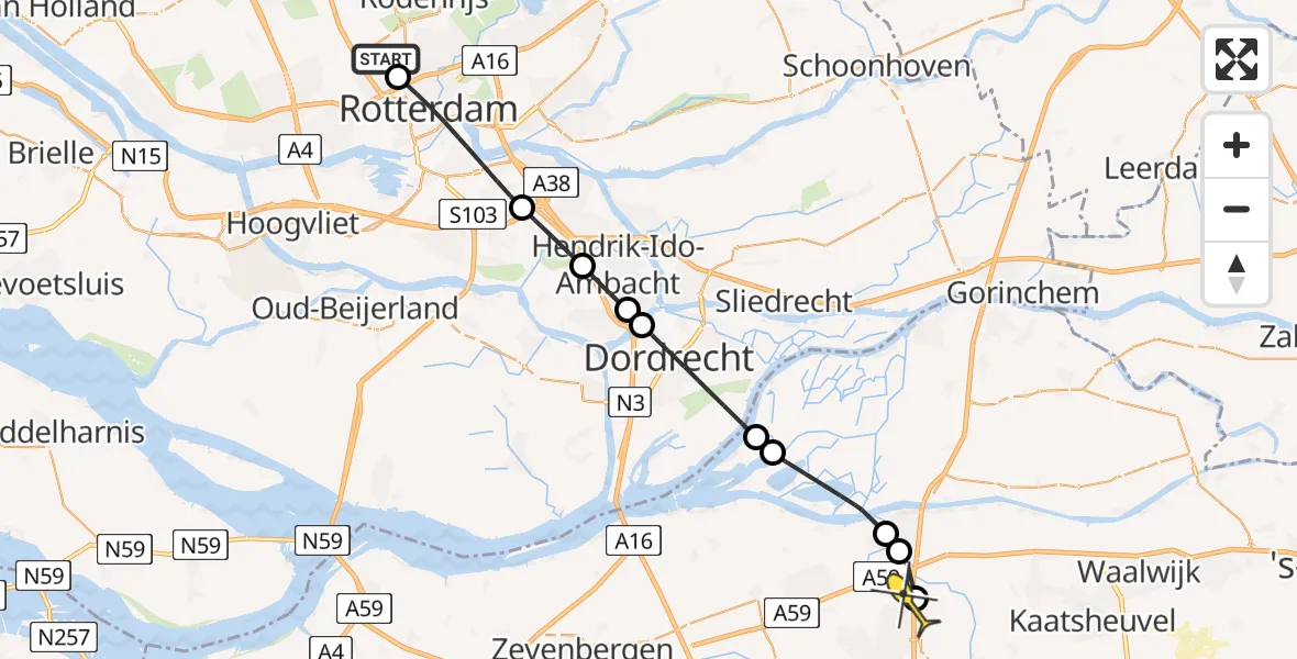 Routekaart van de vlucht: Lifeliner 2 naar Oosterhout, Van Leeuwenhoekhof