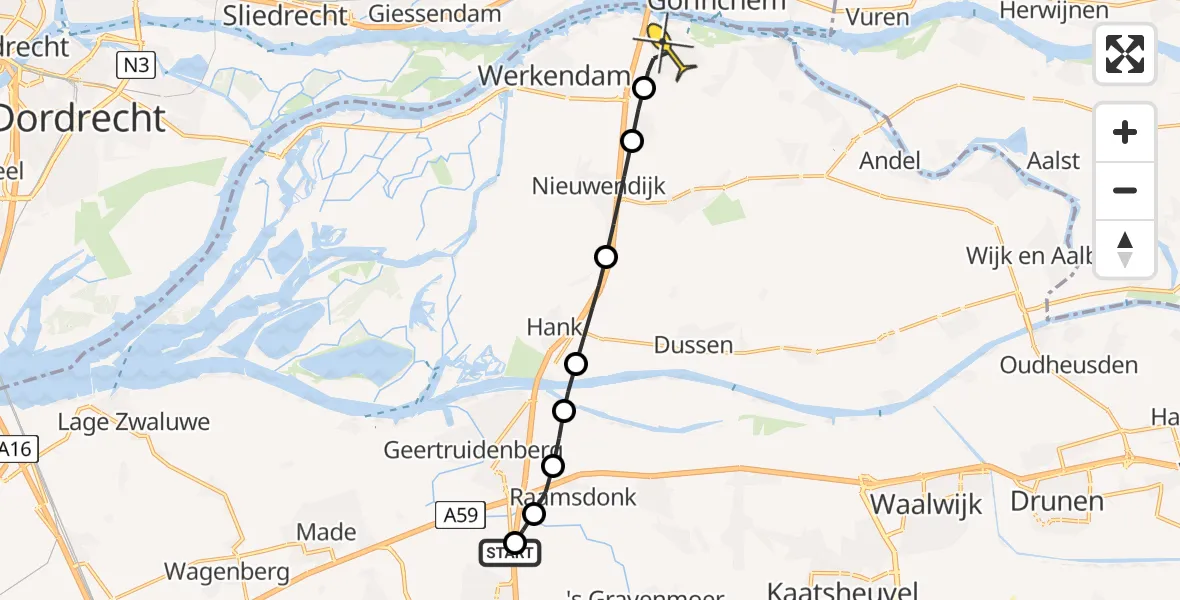 Routekaart van de vlucht: Traumaheli naar Sleeuwijk, Korte Broekstraat