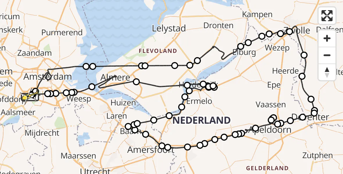 Routekaart van de vlucht: Politieheli naar Schiphol, Nieuwemeerdijk