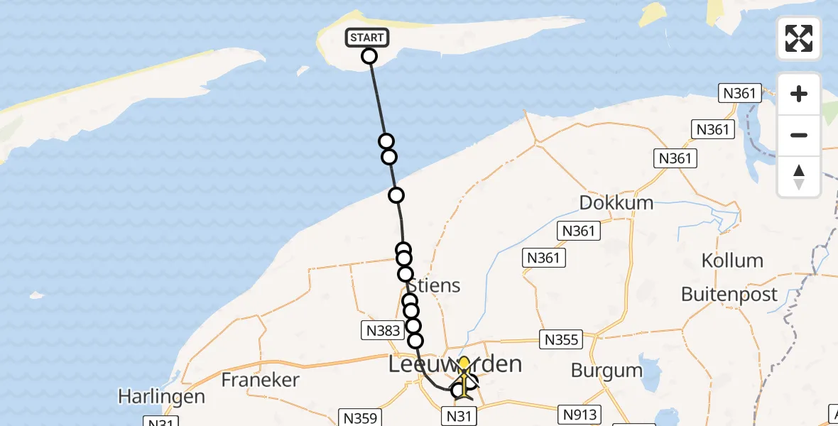 Routekaart van de vlucht: Ambulanceheli naar Leeuwarden, Looweg