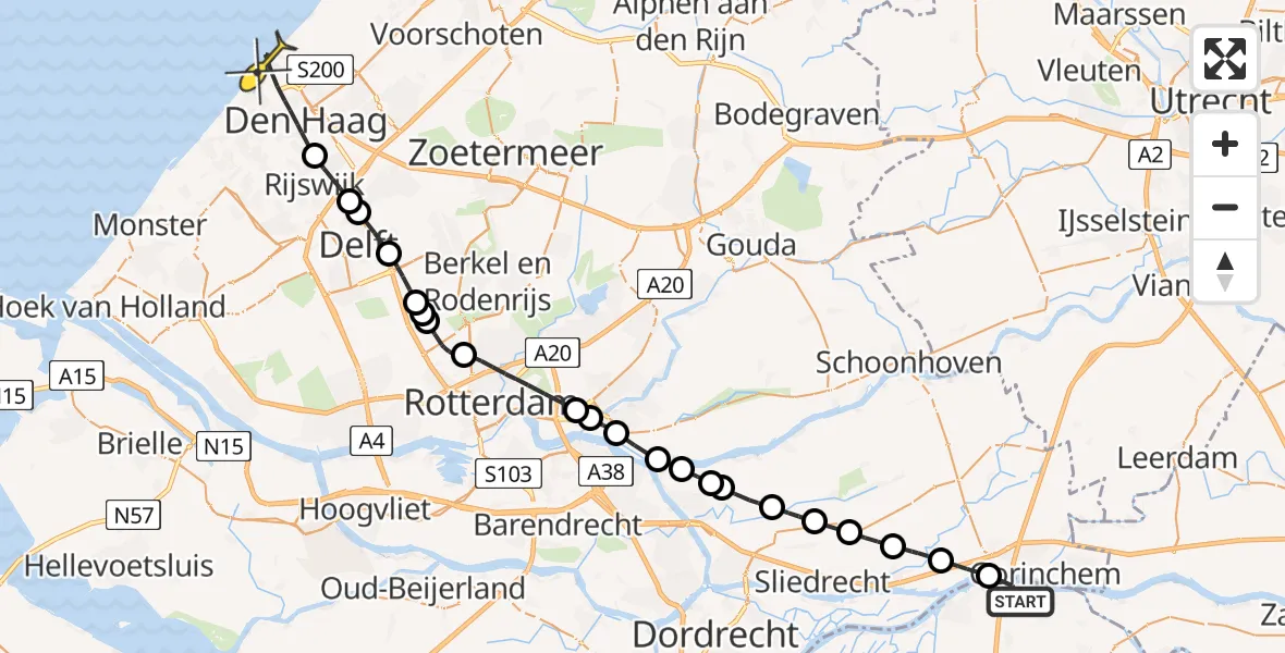 Routekaart van de vlucht: Lifeliner 2 naar Den Haag, Kerkeinde