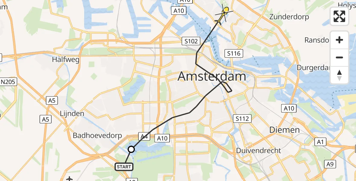 Routekaart van de vlucht: Politieheli naar Amsterdam, Oude Haagseweg