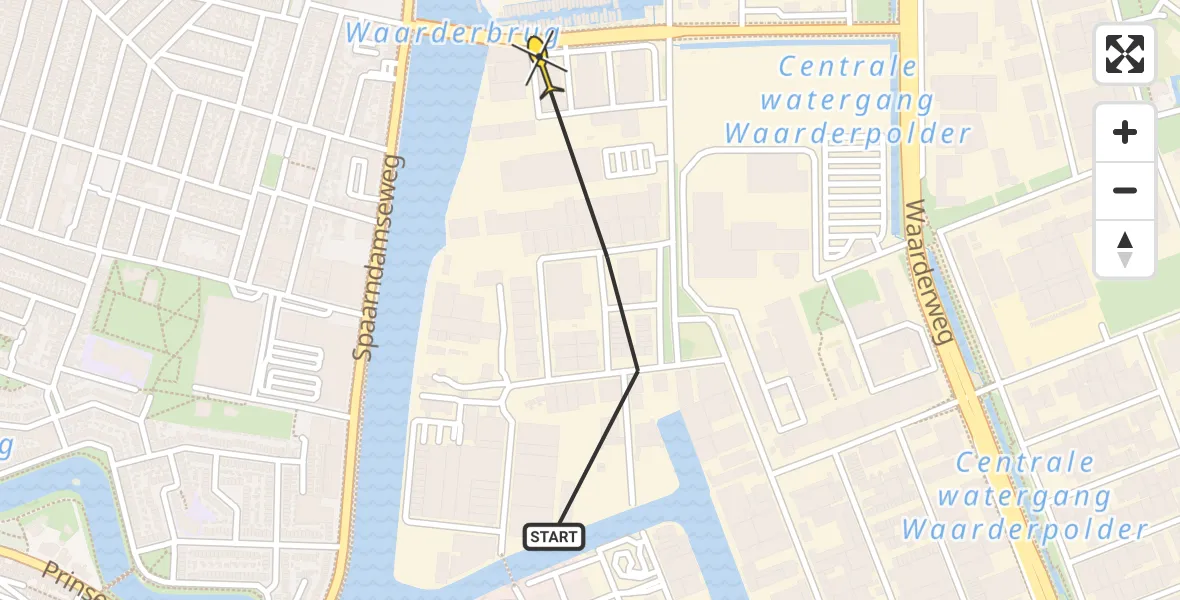 Routekaart van de vlucht: Politiehelikopter naar Haarlem, Pieter Goedkoopweg