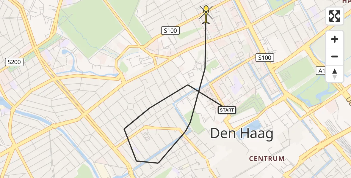 Routekaart van de vlucht: Politieheli naar Den Haag, Crispijnstraat