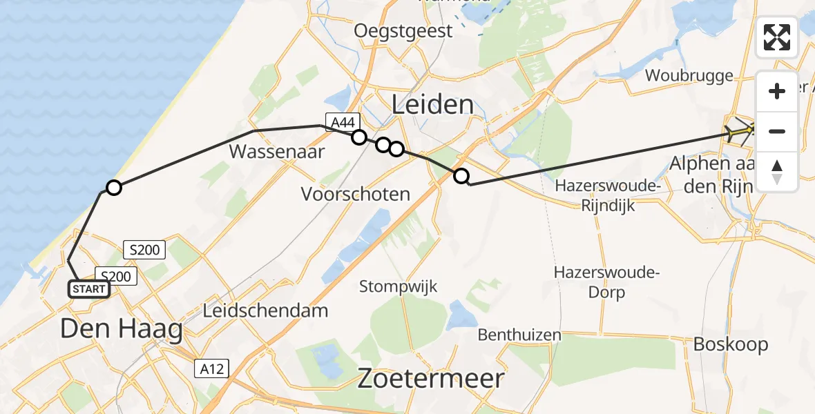 Routekaart van de vlucht: Politieheli naar Alphen aan den Rijn, Vijzelstraat