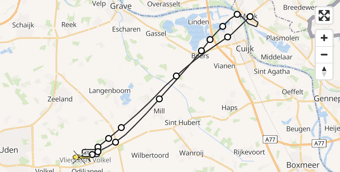 Routekaart van de vlucht: Lifeliner 3 naar Vliegbasis Volkel, Zeelandsedijk