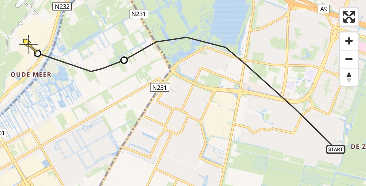 Routekaart van de vlucht: Politieheli naar Oude Meer, Boogschutter