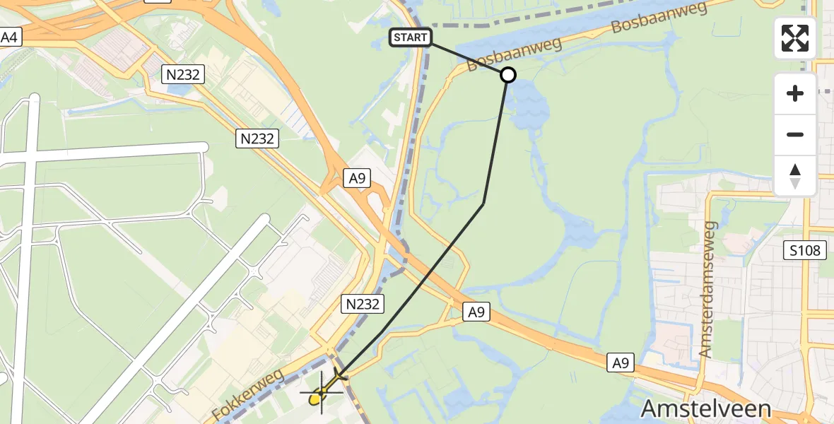 Routekaart van de vlucht: Politieheli naar Aalsmeer, Nieuwe Meerlaan