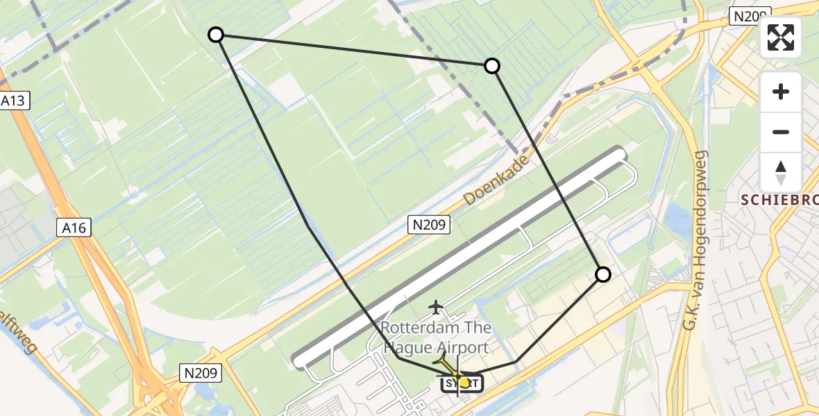 Routekaart van de vlucht: Lifeliner 2 naar Rotterdam The Hague Airport, Oude Bovendijk
