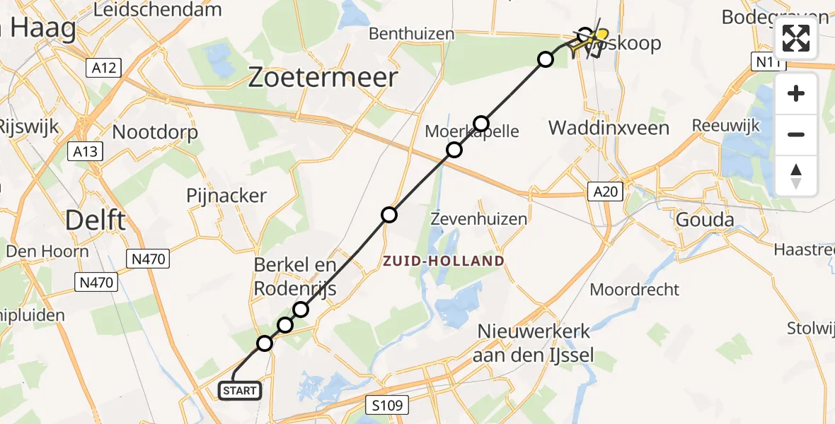 Routekaart van de vlucht: Lifeliner 2 naar Boskoop, Landscheiding