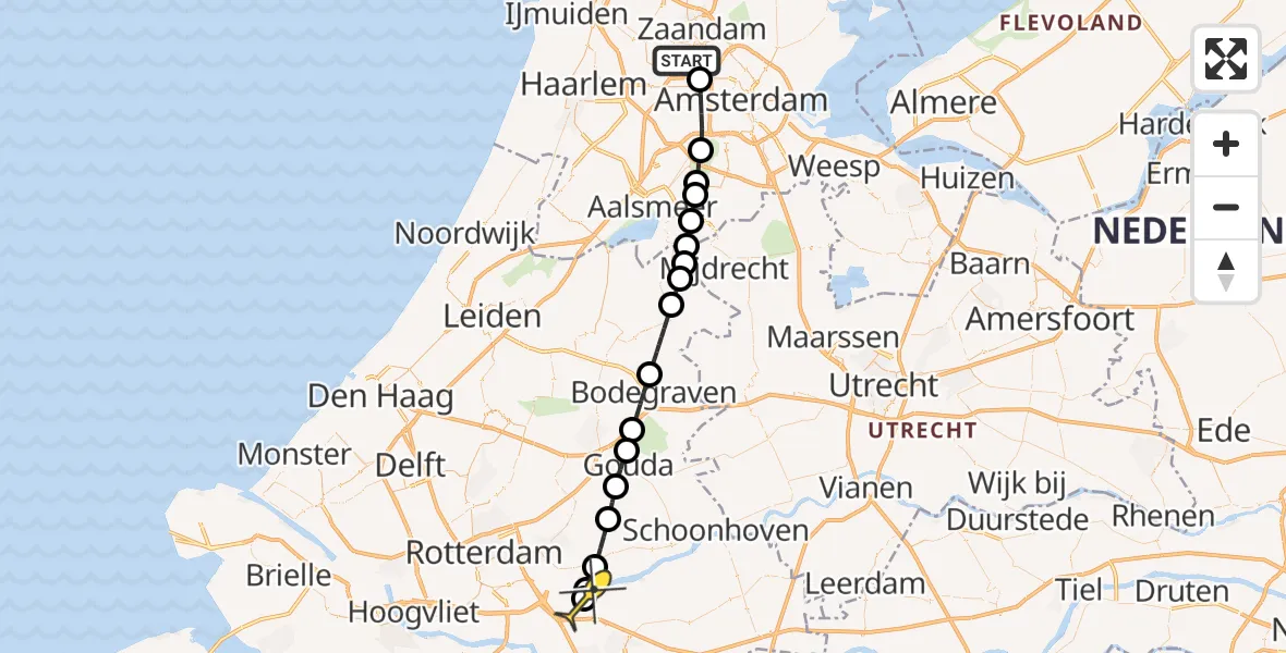 Routekaart van de vlucht: Lifeliner 1 naar Alblasserdam, Kajuitpad
