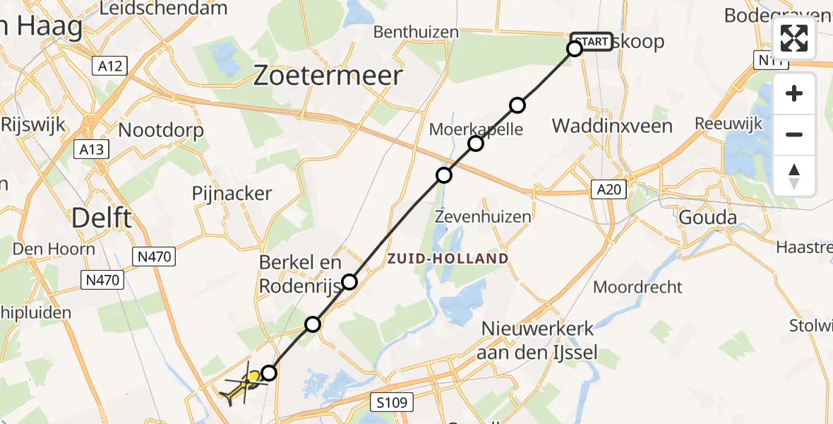 Routekaart van de vlucht: Lifeliner 2 naar Rotterdam The Hague Airport, Landscheidingspad
