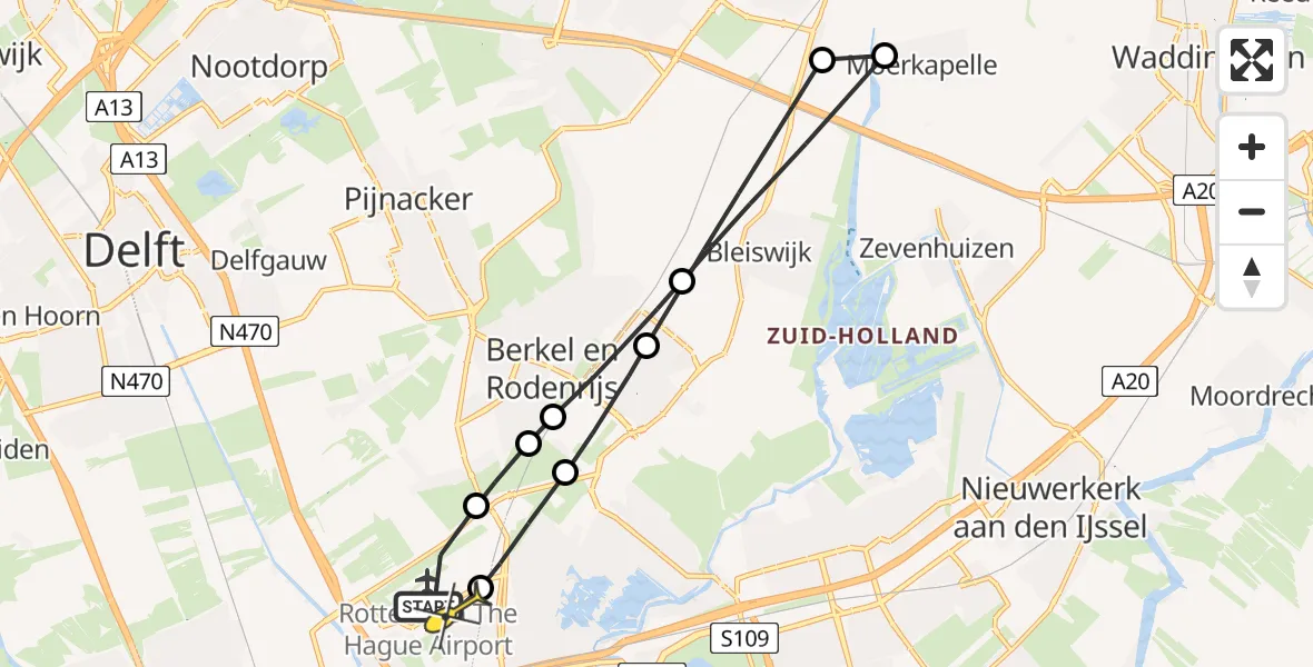 Routekaart van de vlucht: Lifeliner 2 naar Rotterdam The Hague Airport, Brandenburgbaan