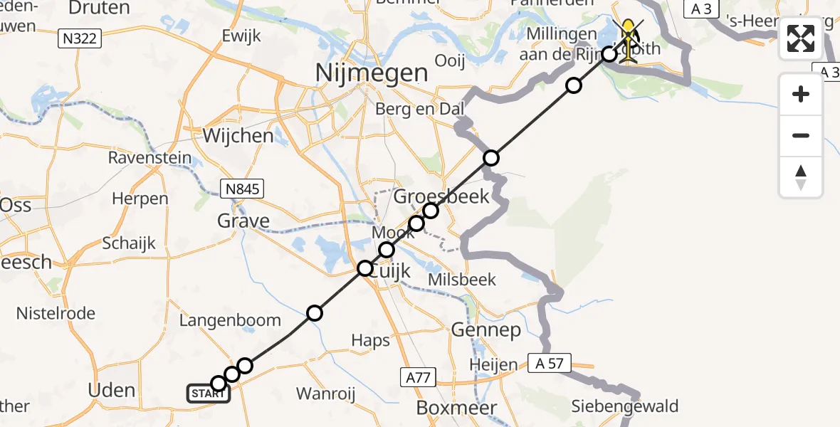 Routekaart van de vlucht: Lifeliner 3 naar Lobith, Spottersweg