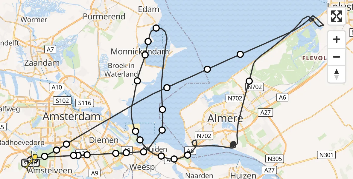 Vluchtroute Politiehelikopter van Schiphol naar Schiphol