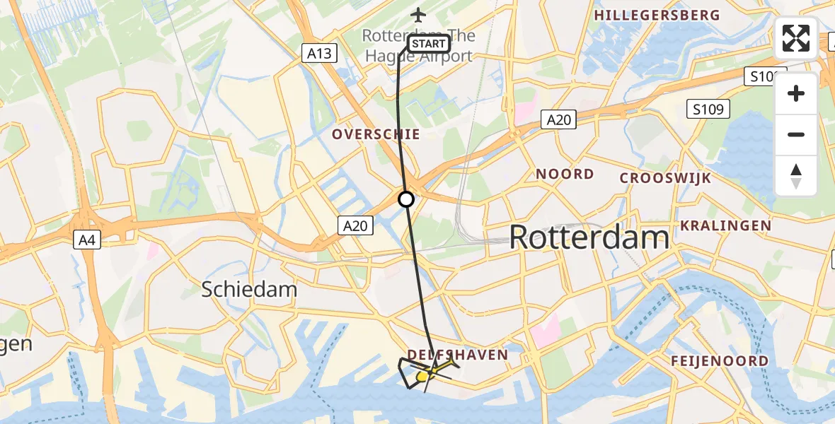 Routekaart van de vlucht: Lifeliner 2 naar Rotterdam, Van der Duijn van Maasdamweg