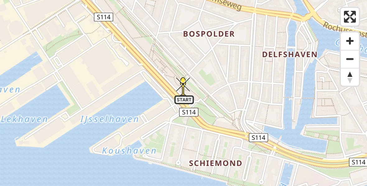 Routekaart van de vlucht: Lifeliner 2 naar Rotterdam, Dakpark