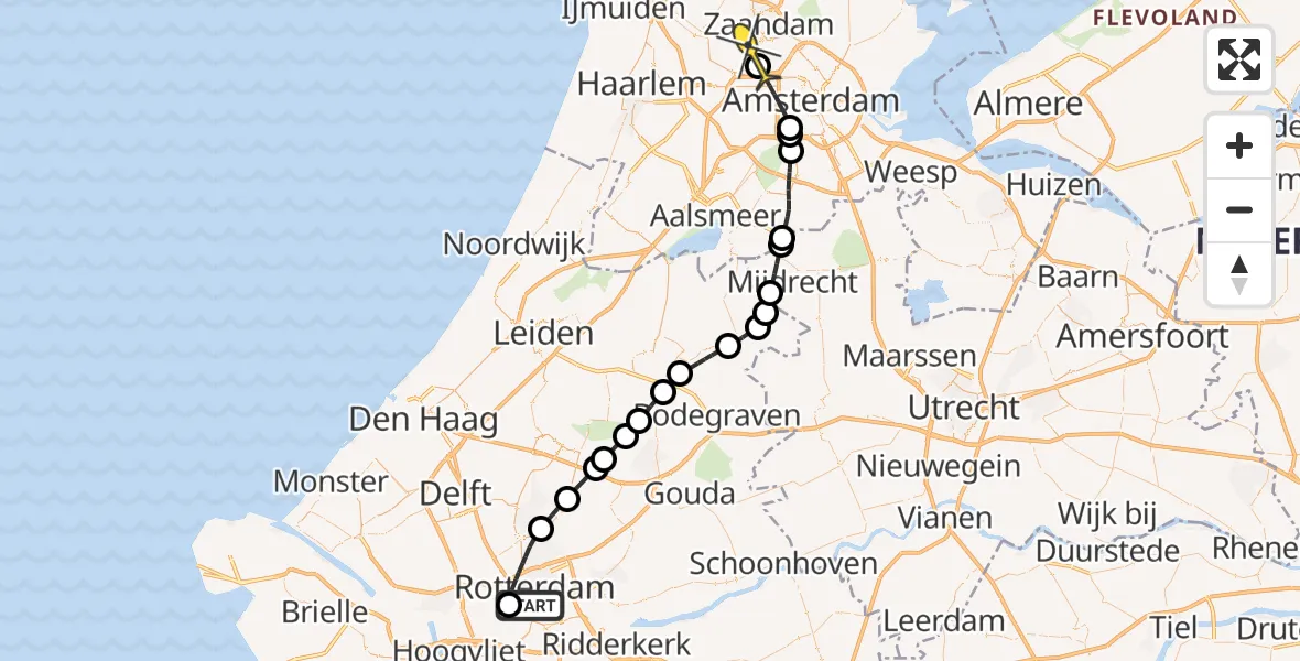 Routekaart van de vlucht: Lifeliner 1 naar Amsterdam Heliport, Pieter de Hoochweg