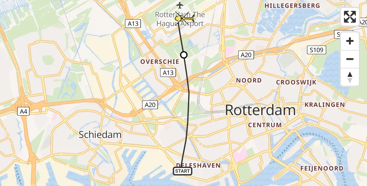 Routekaart van de vlucht: Lifeliner 2 naar Rotterdam The Hague Airport, Grote Visserijstraat