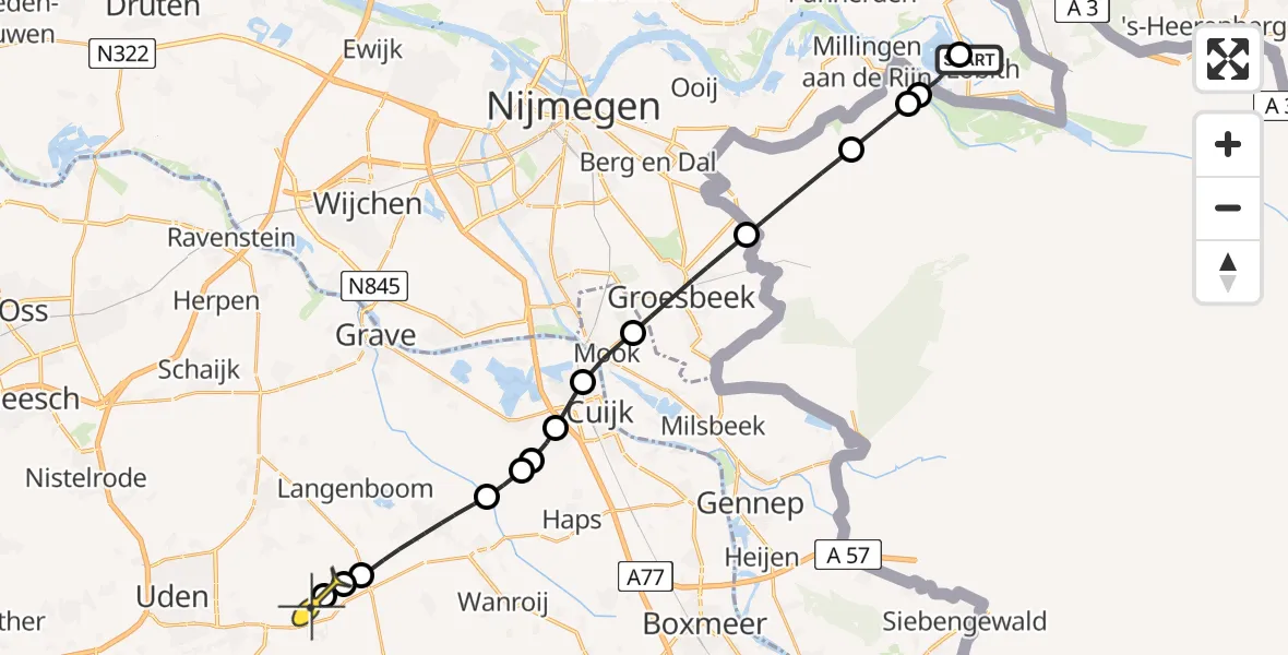 Routekaart van de vlucht: Lifeliner 3 naar Vliegbasis Volkel, Tangelderhof