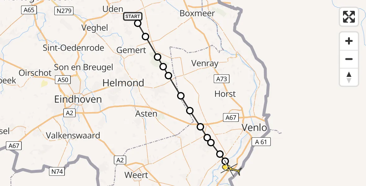 Routekaart van de vlucht: Lifeliner 3 naar Reuver, Torenvalkweg