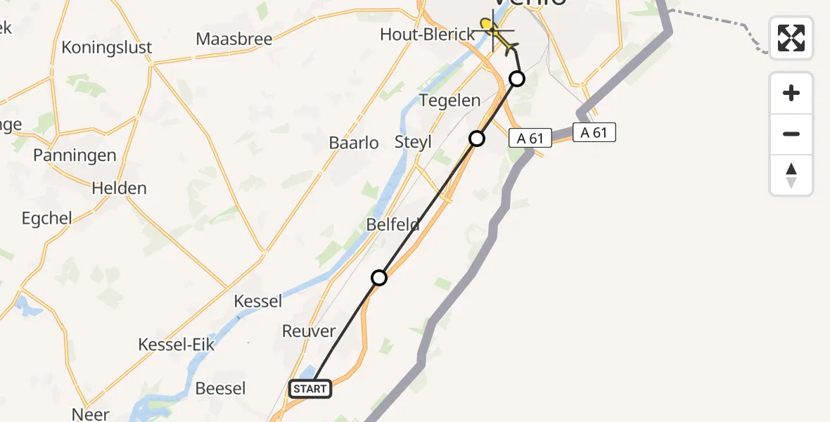 Routekaart van de vlucht: Lifeliner 3 naar Venlo, Broeklaan