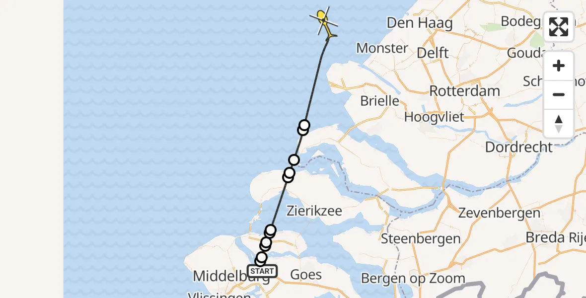 Routekaart van de vlucht: Kustwachthelikopter naar Rijksweg
