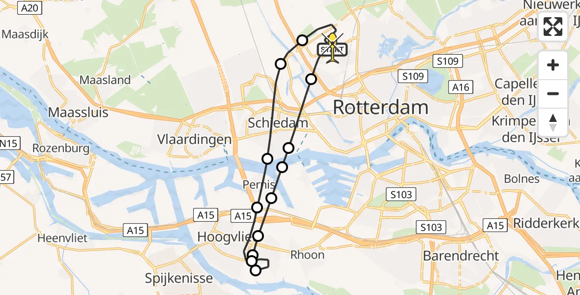 Routekaart van de vlucht: Lifeliner 2 naar Rotterdam The Hague Airport, Landzichtstraat
