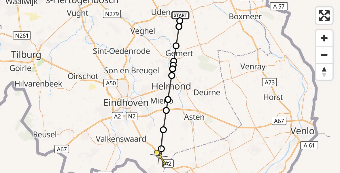 Routekaart van de vlucht: Lifeliner 3 naar Maarheeze, Vinkenstraat