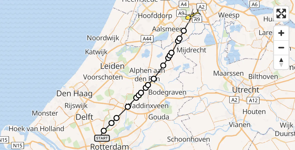 Routekaart van de vlucht: Lifeliner 2 naar Amstelveen, A16 Rotterdam