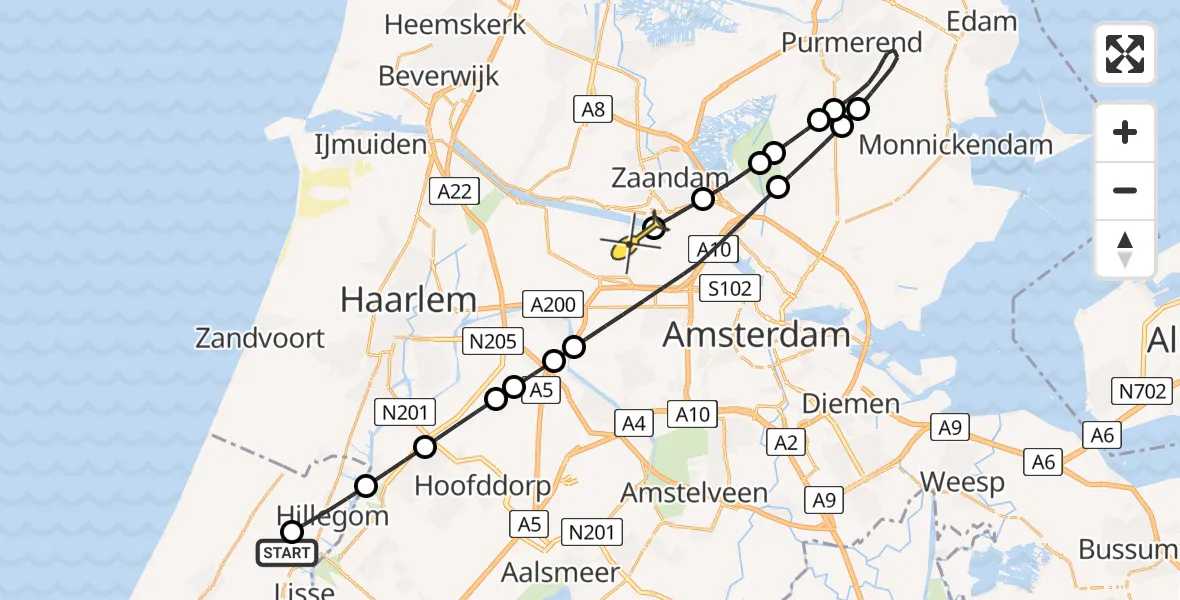 Routekaart van de vlucht: Lifeliner 1 naar Amsterdam Heliport, Veenenburgerlaan