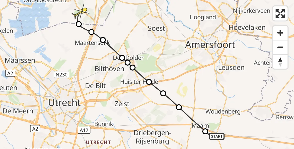 Routekaart van de vlucht: Lifeliner 2 naar Vliegveld Hilversum, Woudenbergseweg