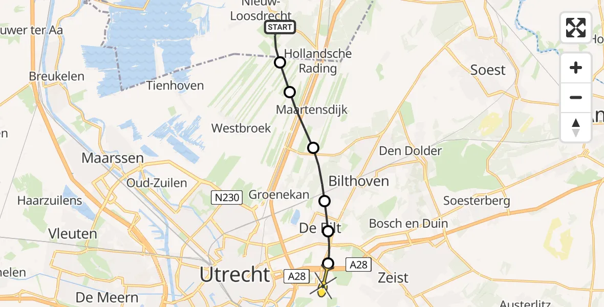 Routekaart van de vlucht: Lifeliner 2 naar Universitair Medisch Centrum Utrecht, Egelshoek