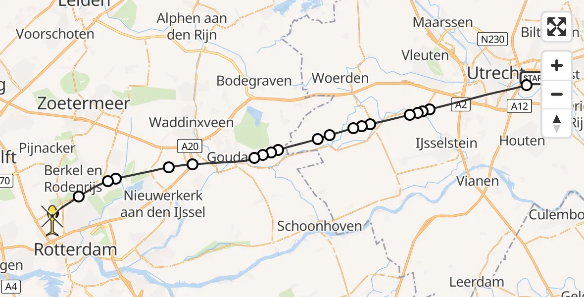 Routekaart van de vlucht: Lifeliner 2 naar Rotterdam The Hague Airport, Hoge Bospad