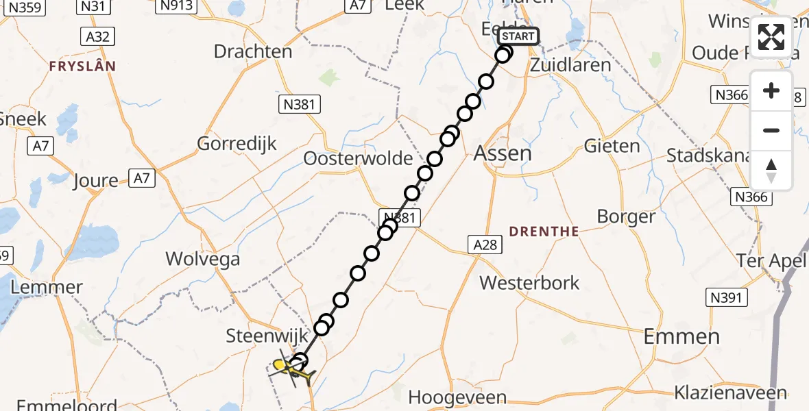 Routekaart van de vlucht: Lifeliner 4 naar Nijeveen, Moespot