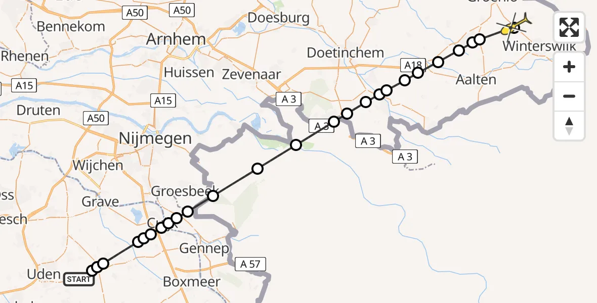 Routekaart van de vlucht: Lifeliner 3 naar Winterswijk Meddo, Zeelandsedijk