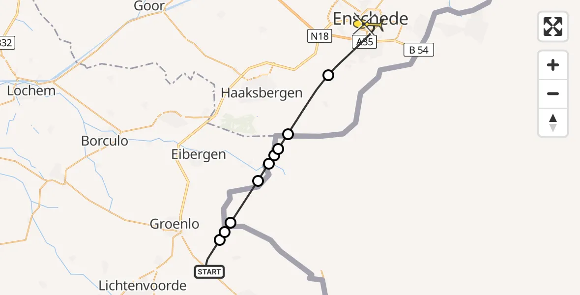 Routekaart van de vlucht: Lifeliner 3 naar Enschede, Hoeveweg