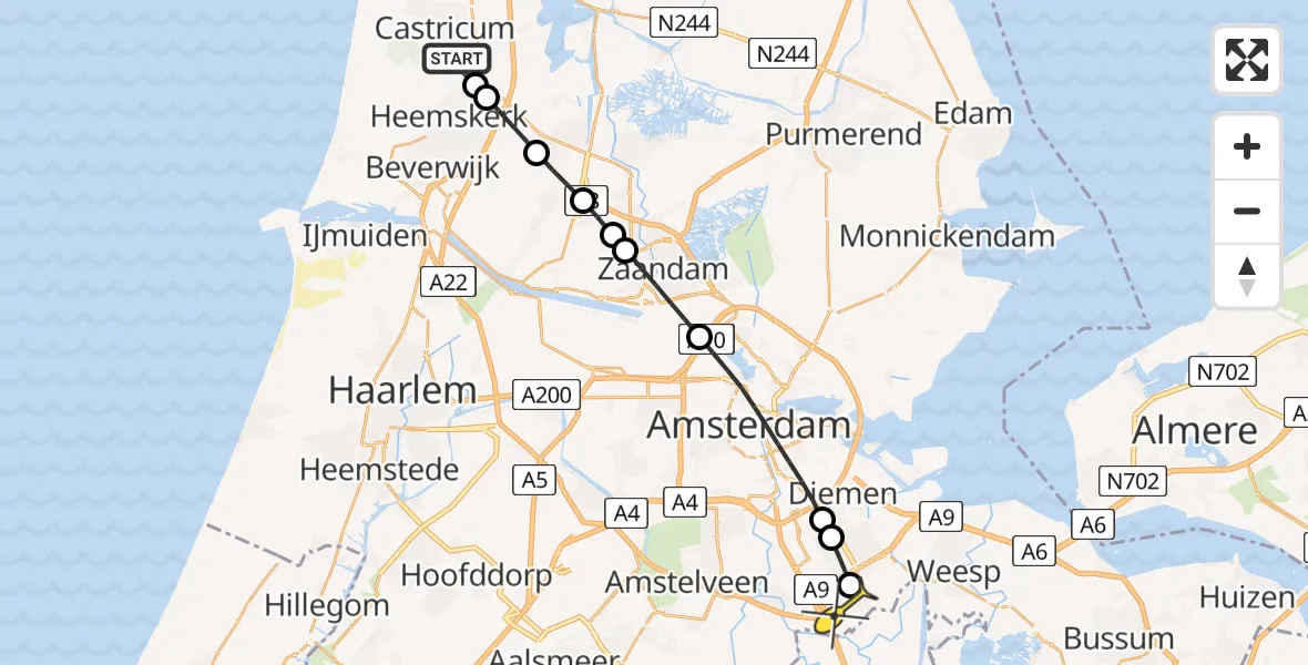 Routekaart van de vlucht: Lifeliner 1 naar Academisch Medisch Centrum (AMC), Noordermaatweg