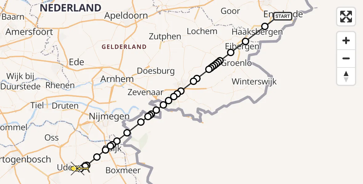 Routekaart van de vlucht: Lifeliner 3 naar Vliegbasis Volkel, Sterkerstraat
