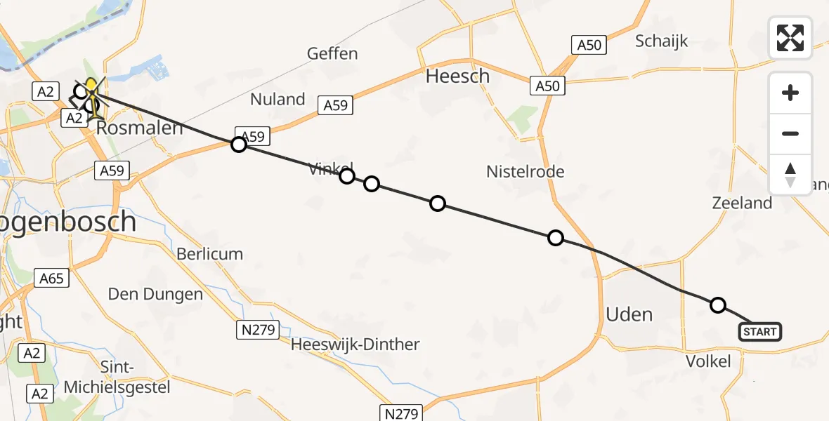 Routekaart van de vlucht: Lifeliner 3 naar 's-Hertogenbosch, Jagersveld