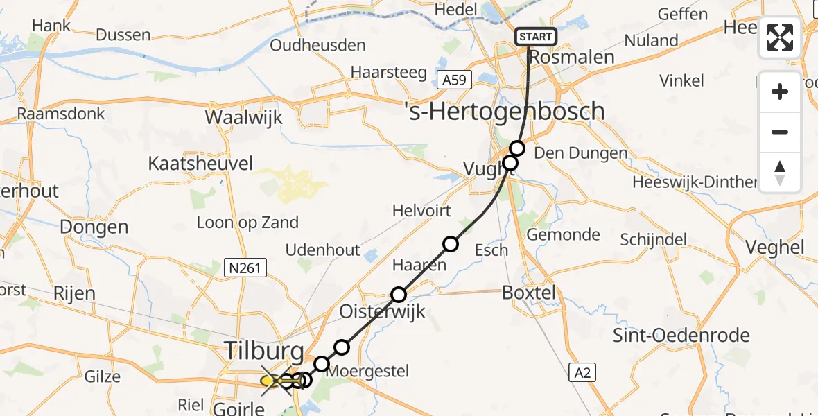 Routekaart van de vlucht: Lifeliner 3 naar Tilburg, Derde Donk