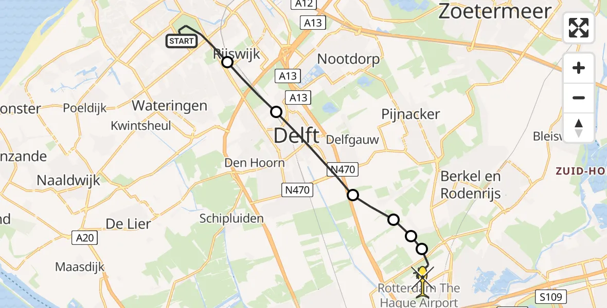 Routekaart van de vlucht: Lifeliner 2 naar Rotterdam The Hague Airport, Hoogvlietstraat